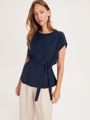 Reserved Blouse with belt Lacivert | TBWL18635