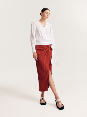 Reserved Blouse with fold-over front Beyaz | AXRK97835