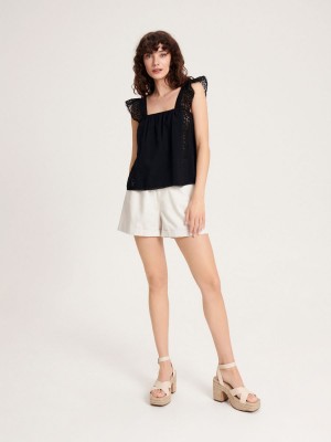 Reserved Blouse with lace Siyah | BWKS03592