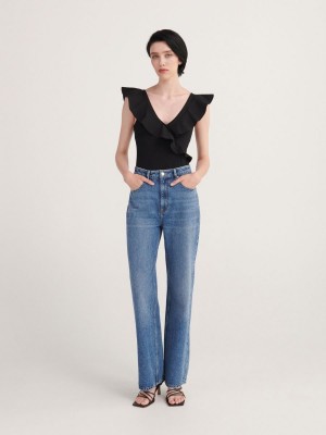Reserved Bodysuit with ruffle detail Siyah | CPIE54831