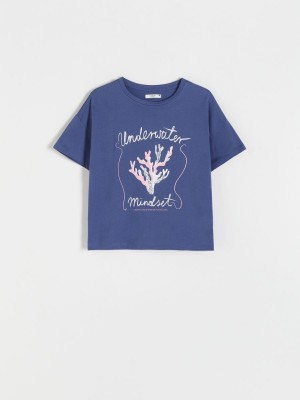 Reserved Boxy T-shirt Mavi | SQYT40752
