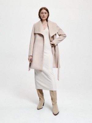 Reserved Coat with tie waist belt Bej Rengi | YPXI32597
