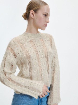 Reserved Decorative knit jumper Ivory | IJLR59076