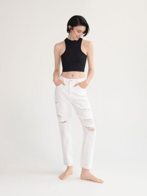 Reserved Distressed mom fit jeans Beyaz | DFTM25047