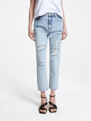 Reserved Distressed straight jeans Mavi | CYVO93280