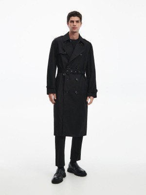 Reserved Double-breasted trench coat Siyah | BTLE61359