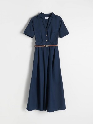 Reserved Elbise with belt Lacivert | GETC84712