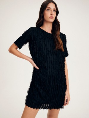 Reserved Elbise with decorative ruffles Siyah | YPKN04261