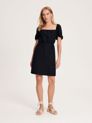 Reserved Elbise with puff sleeves Siyah | ACIG14863