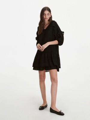 Reserved Elbise with ruffle details Siyah | BPJQ53814