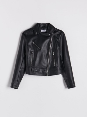 Reserved Faux leather biker jacket Siyah | FRKC76194