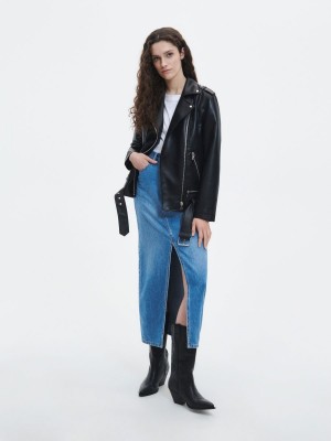Reserved Faux leather biker jacket Siyah | ONAI17824