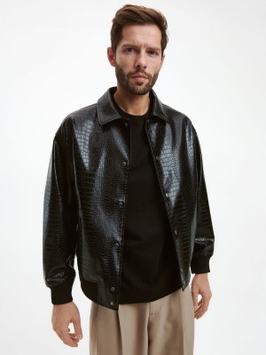Reserved Faux leather bomber jacket Siyah | KSLZ24975