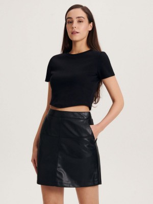 Reserved Faux leather skirt Siyah | CVSX73569
