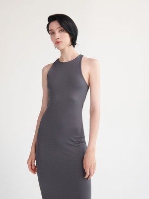 Reserved Fitted maxi dress Gri | FKWG93607