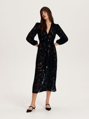 Reserved Floral pattern maxi dress Siyah | VKTL97082