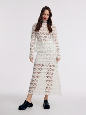 Reserved Floral pattern skirt Beyaz | RQFC54769
