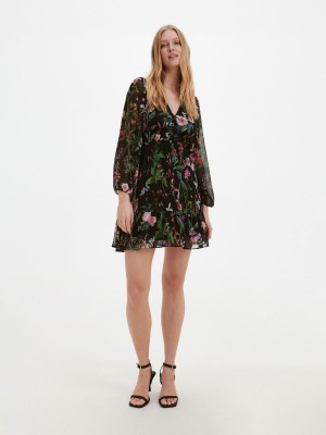Reserved Floral print mini dress Siyah | DIEB54138