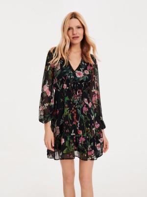 Reserved Floral print mini dress Siyah | NQOI79418
