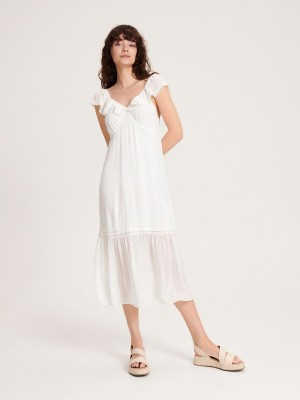 Reserved Frilled dress Beyaz | TBGH79180