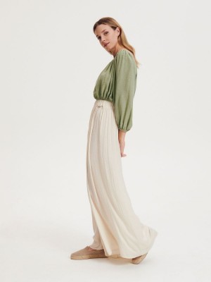 Reserved Geniş leg trousers Ivory | XWIP64201