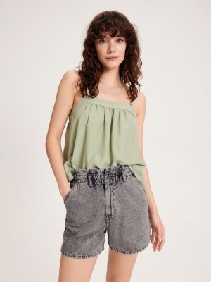 Reserved High waist denim shorts Açık Gri | DUQM81240