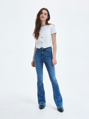 Reserved High waist flare jeans Lacivert | JVTZ63875