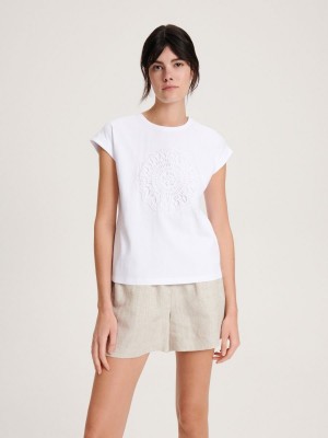Reserved Kimono T-shirt with decorative embroidery Beyaz | FPWD51482
