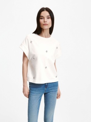 Reserved Kimono T-shirt with decorative rhinestones Ivory | JPGH65384