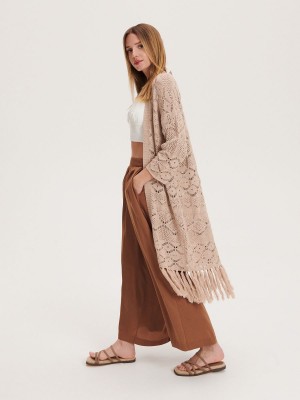 Reserved Knit cardigan with fringe Bej Rengi | XCIE70982