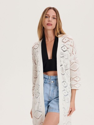 Reserved Knit cardigan with fringe Ivory | OLHE04389