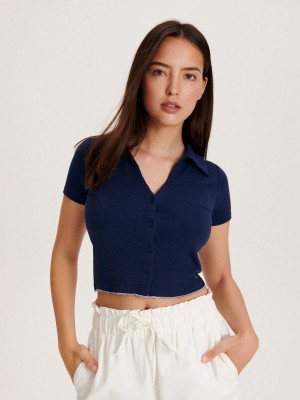 Reserved LADIES` BLOUSE Granatowy | MLJC01345