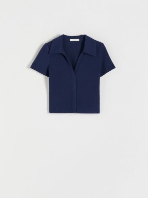 Reserved LADIES` BLOUSE Granatowy | TBAE26931