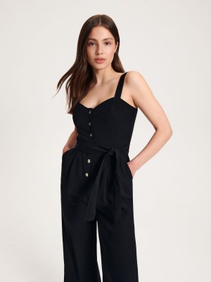 Reserved Lenzing™ EcoVero™ rich jumpsuit Siyah | ZUIQ38415