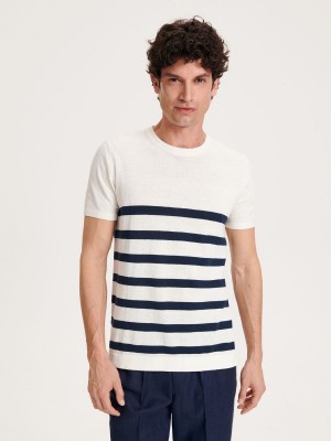 Reserved Linen blend T-shirt Ivory | EHZI06327