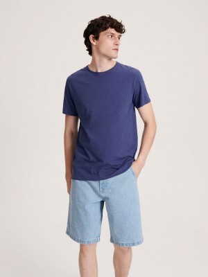 Reserved Linen blend T-shirt Lacivert | XFCB43198