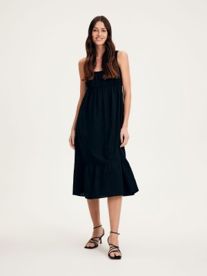 Reserved Linen blend midi dress Siyah | IYXL57106