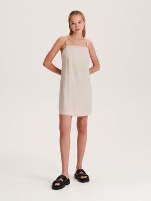 Reserved Linen blend mini dress Bej Rengi | UFSY82563