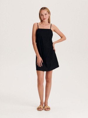 Reserved Linen blend mini dress Siyah | BLMW86130