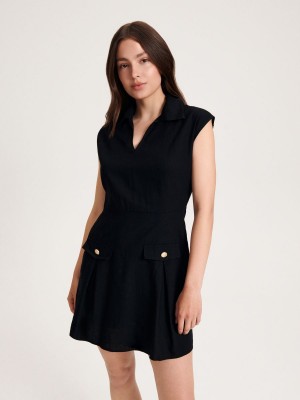 Reserved Linen blend mini dress Siyah | WXAK13895