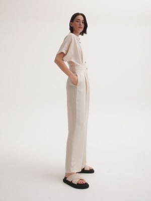 Reserved Linen blend playsuit Bej Rengi | JUTB10925