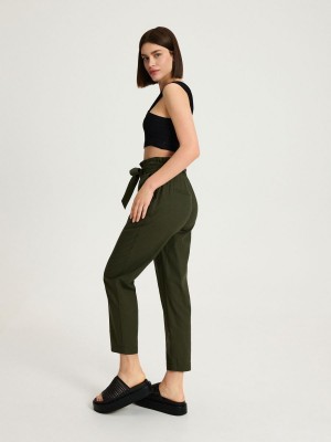 Reserved Linen rich paperbag trousers Haki | YMAC62709