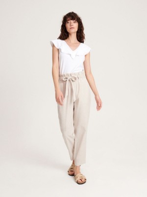 Reserved Linen rich paperbag trousers Ivory | FCAD31974
