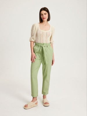 Reserved Linen rich paperbag trousers Yeşil | HLQX17854