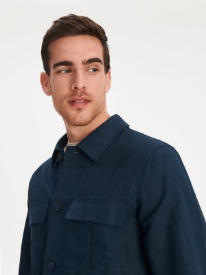 Reserved Linen rich shacket Lacivert | CSHB05283