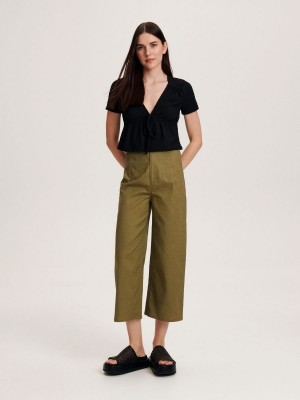 Reserved Linen rich trousers Haki | IULM09532