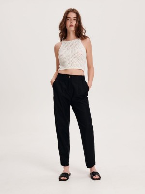 Reserved Linen rich trousers Siyah | WJBY54703