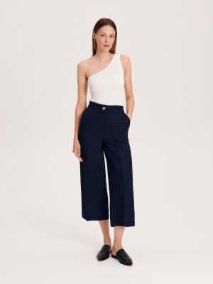 Reserved Linen rich trousers with viscose blend Lacivert | ZVFO71904