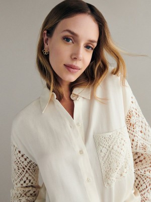 Reserved Lyocell rich shirt with linen blend Bej Rengi | IEJX31275