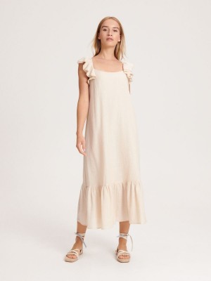 Reserved Maxi dress with frills Bej Rengi | APLV60875